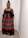 Cameroon women’s Toghu dress with red, green, yellow, and black embroidery – African cultural attire