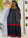 Cameroon women’s black dress with red bands and multicolor embroidery – African cultural attire