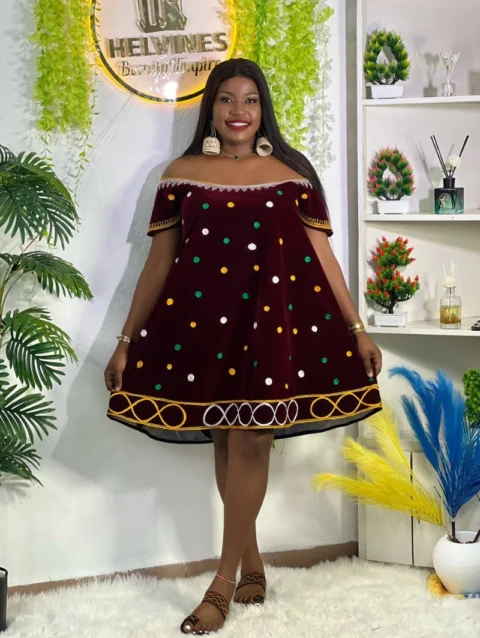 Cameroon Traditional Burgundy Dress | Authentic African Women’s Fashion