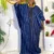 Cameroon women’s blue and black striped dress with circular embroidery – African cultural attire