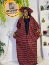 Cameroon women’s red, black, and white traditional dress with matching headwrap – African cultural attire
